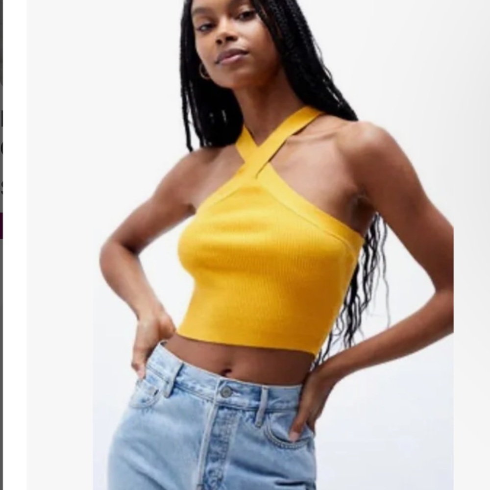 Kendall & Kylie yellow halter top knit